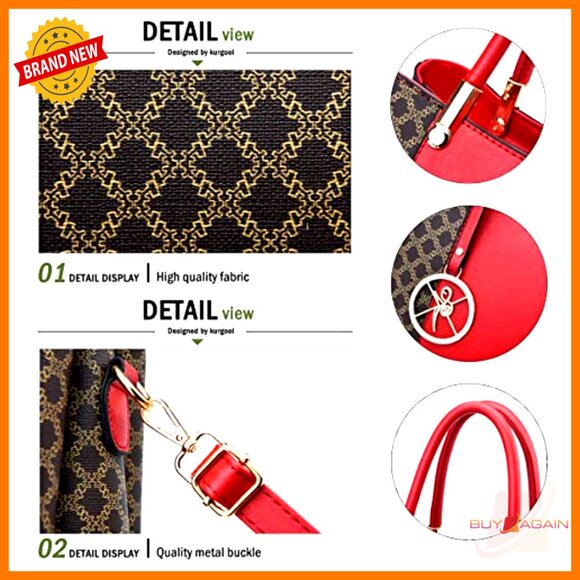 Large PU Leather Satchel Tote with 7 Pockets and Removable Shoulder Strap - Picture 7 of 7